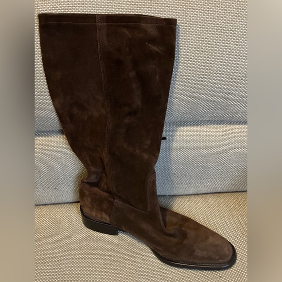 Size 7.5 B Coach Arianna Brown Suede Fringe Boots Mid Calf Italy Pull On - Picture 3 of 7